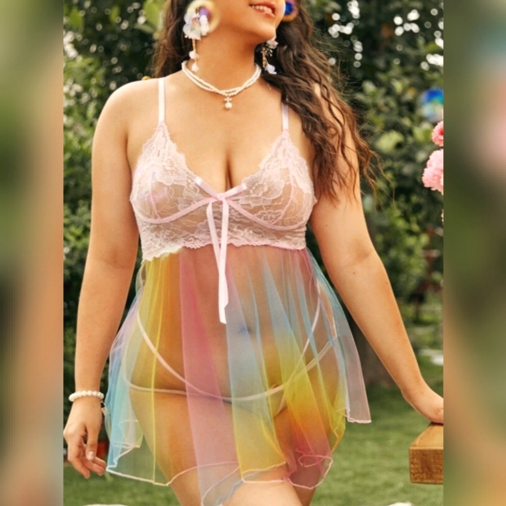 " Throwing shades" pink lace mesh teddy